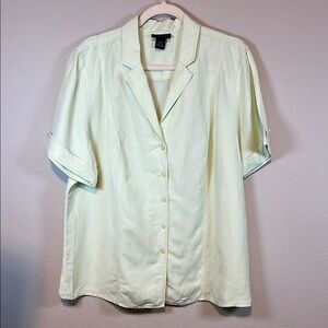 LANE BRYANT WOMENS LINEN SHORT SLEEVE BUTTON DOWN SHIRT LIGHT GREEN SIZE 18/20